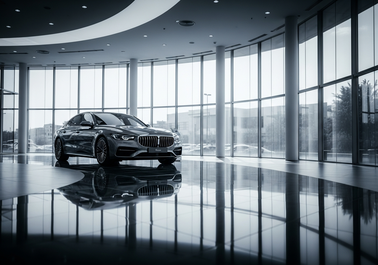 Luxury car dealership showroom